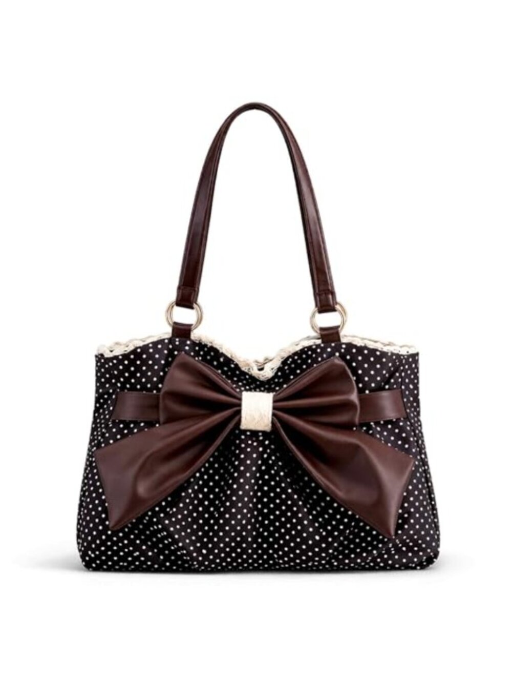 Polka Dot Tote Bag PU Leather Bow Small Cute Shoulder Purse Vintage Retro